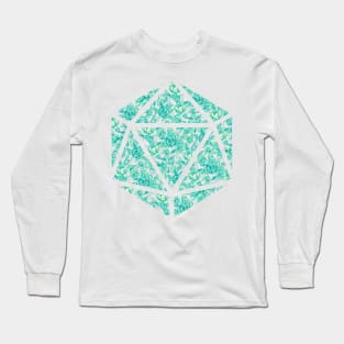 Neon Aqua Blue Gradient Rose Vintage Pattern Silhouette D20 - Subtle Dungeons and Dragons Design Long Sleeve T-Shirt